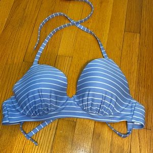 Blue and white striped swim top